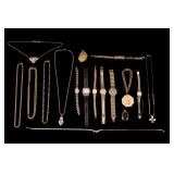 14K GE Cross + Gold Tone Necklaces & Watches