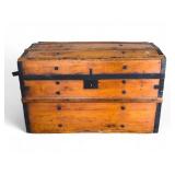 19th C Oak & Strapped Metal Dome Top Steamer Trunk
