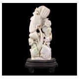 Carved Hardstone Fish Sculpture W/ Wood Stand