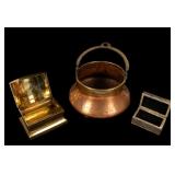 Hammered Copper Pot and Brass Boxes