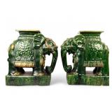 Asian Green Glazed Ceramic Elephant Garden Stools