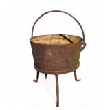 19th C. Large Scalding Kettle on Trivet Stand
