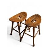 Pair of Saddle Seat Oak Stools