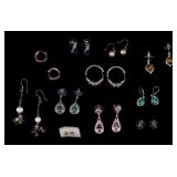 Sterling Silver Earrings, Some w/Semi Precious