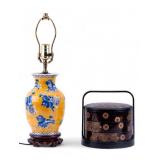 Chinoserie Foo Dog Vase Lamp + Japanese Bento Box