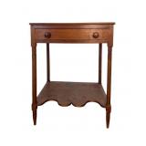 19th C Walnut One Drawer Stand Scalloped Shelf