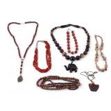 Vintage 6 Strand Coral and Other Beaded Necklaces