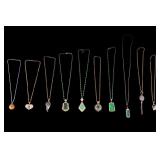 Green Stone & Other Necklaces W/ Rhinestones (a10)