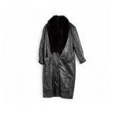 Black Long Leather Coat with Fur Collar