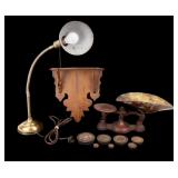 Antique Scale, Vintage Lamp, and Shelf