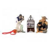 Asian Sculptures(2) & Chinese Wicker Bird Cage