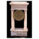 Alabaster & Brass Pillar Mantel Clock