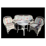 White Wicker Round Table, Loveseat, Chairs