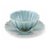 Chinese Celadon Crackle Glaze Floral Plate & Bowl