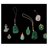 Green & White Hardstone Pendants (9)