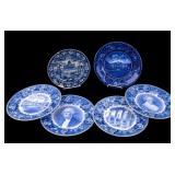 Blue Transfer Ware Presidential Plates (6)