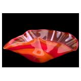 Large Red Blown Art Glass Scalloped Bowl