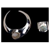 Unique Stone Cabochon Cuff Necklace & Bracelet