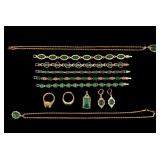 Green Hardstone Sterling & Gold Tone Jewelry