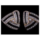 Carolee Earrings w/Clear Rhinestone Black Enamel