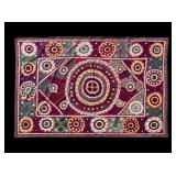 Embroidered Uzbek Suzani Silk Rug