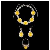 Yellow Hardstone Bracelet, Ring, & Earrings