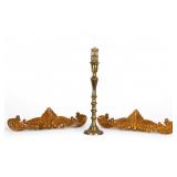 Hand Carved Wood Wall Art and Brass Candlestick