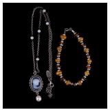 Sterling Pandora Cameo and Amber Bracelet