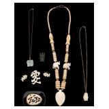 Green Hardstone 10K Gold Elephant + Bone Jewelry