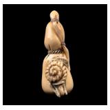 19th C. Japanese Netsuke of Snail on Bag