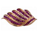 Corocraft Pink Rhinestone Leaf Brooch