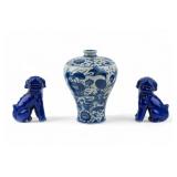 Chinese Blue & White Meiping Vase, Blue Foo Dogs