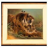 Vintage Chinese Tiger Silk Painting