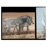 Large Zebra Painting and Crane Print
