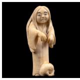 19th C. Japanese Netsuke Woman w/ Skull