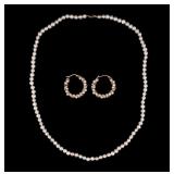 10K Gold Pearl Earrings and Freshwater Necklace