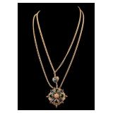 Florenza Green Crystal & Gold Tone Clover Necklace