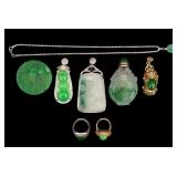 Green Hardstone Rings, Pendants, Necklace, Snuff