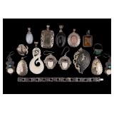 Sterling Hardstone Pendants, Earrings, & Bracelet