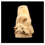 19th C. Japanese Netsuke Dragon Smoking Mouthpiece