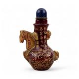 Chinese Gilded Horse Ruby Red Glass Snuff Bottle