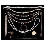 Freshwater Pearl, Purple & Blue Glass Bead & Stone