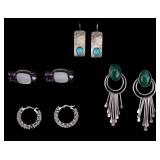 Sterling, M.O.P., and Green Malachite Earrings