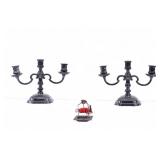 Silverplate Candelabras and Wax Jack