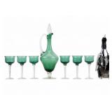 MCM Green Glass Stemware & Decanters