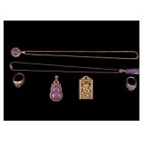 Purple Hardstone Pendants (4) & Rings (2)