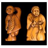 Tea Stained Japanese Netsuke Figures (2)