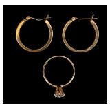 10K Hoop Earrings and Marquise Solitaire Ring
