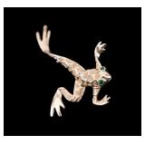 14K Gold Frog Brooch w/ Green Rhinestone Eyes 14K Gold Frog Brooch w/ Green Rhinestone Eyes