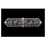 14K White Gold Bar Brooch w/ Light Blue Accent 14K White Gold Bar Brooch w/ Light Blue Accent